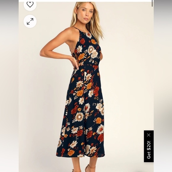 Lulus Flourishing Flirt Navy Blue Floral Cutout Halter Midi Dress Large NWT - Picture 2 of 15